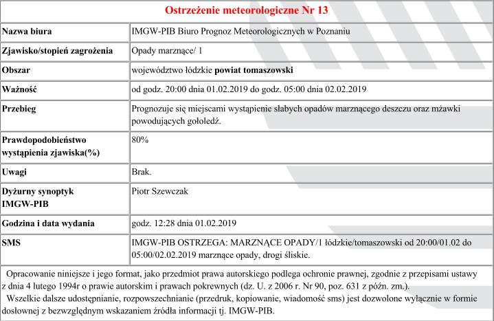 Ostrzeżenie meteo 13