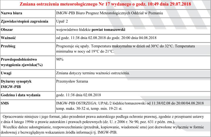 Zmiana ostrzezenia Nr 17