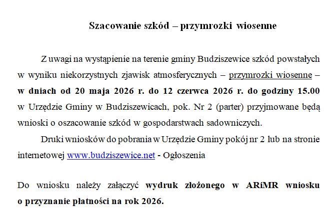 informacja o przymrozkach