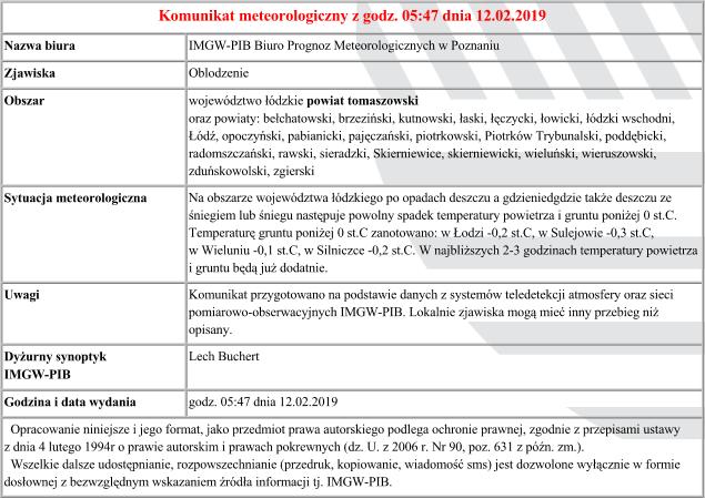 komunikat meteo z 12.02